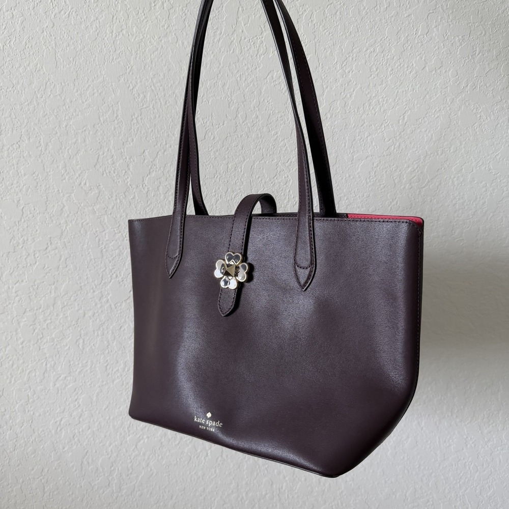 Kate Spade Kaci Medium Clover Tote - Chocolate Cherry Exterior, Red Inside - Picture 4 of 10